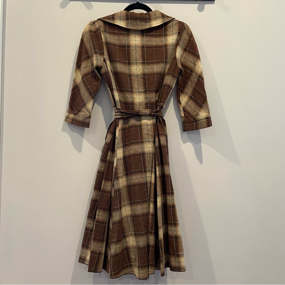 AD:HOC Plaid Faux Wrap Midi Dress Retro Small - Picture 7 of 9